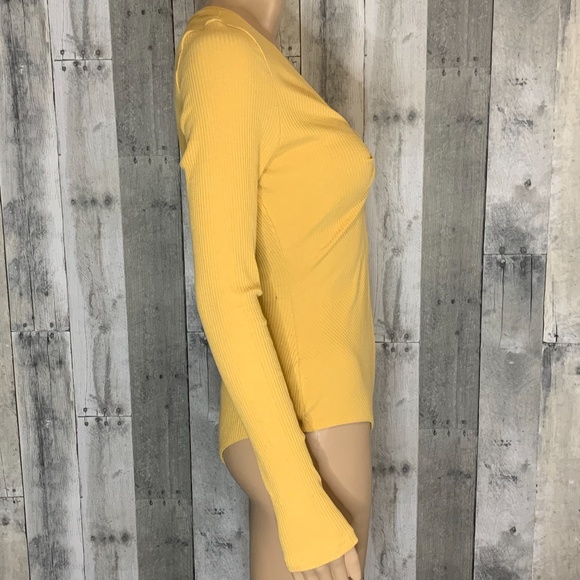 Astr Knot Front Yellow Knit Ribbed Bodysuit NWT - Picture 6 of 9